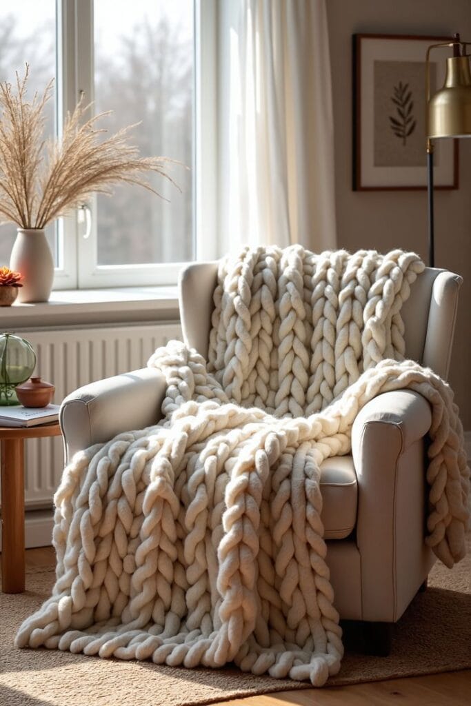 chunky knit throw blanket living room essentials for first apartment
