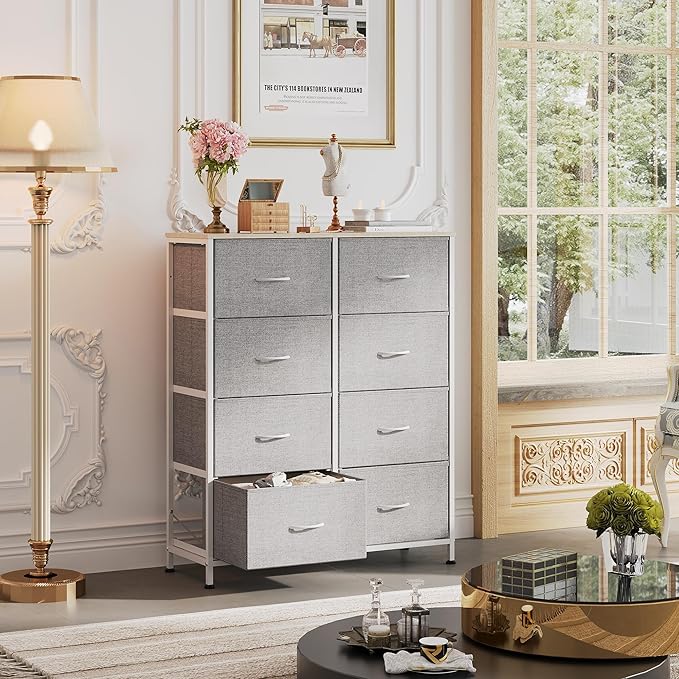 grey fabric dresser