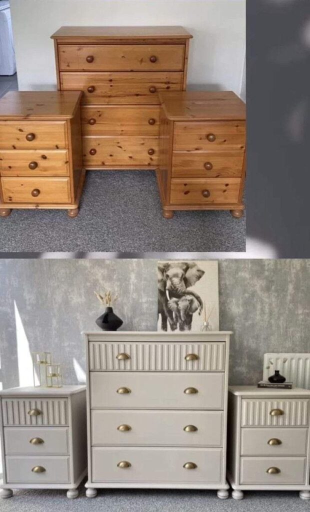 dresser and side table refurbished with sage green paint