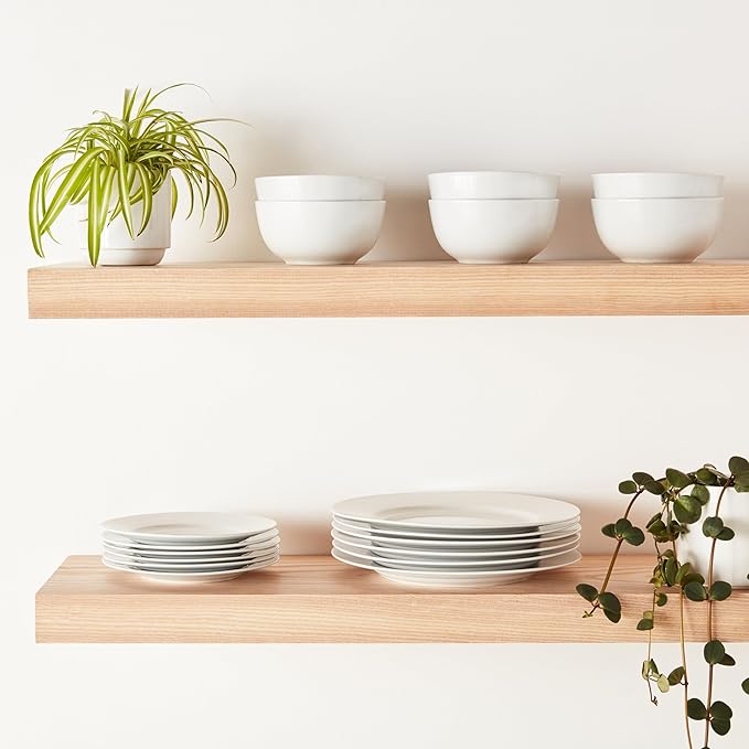 dinnerware set on mounted shelf