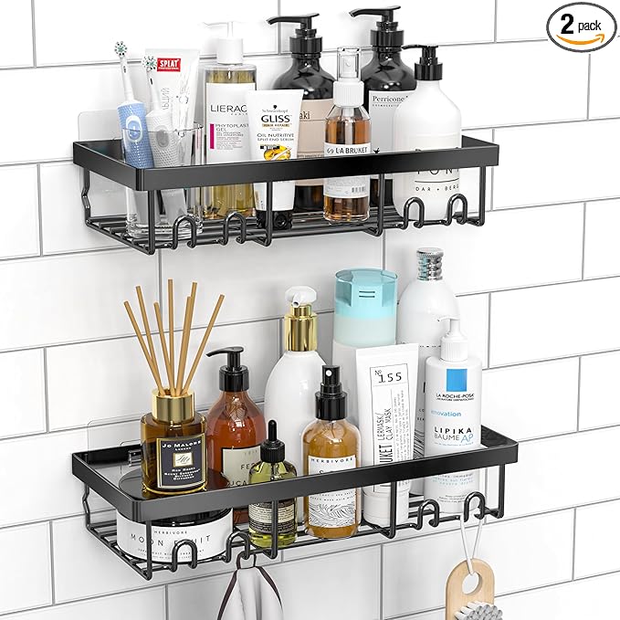 black shower caddy shelf First Apartment Essentials Checklist